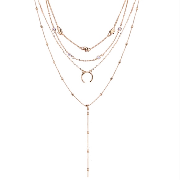 Gold Elephant Crescent Horn Beaded Layered Choker - Picture 1 of 4